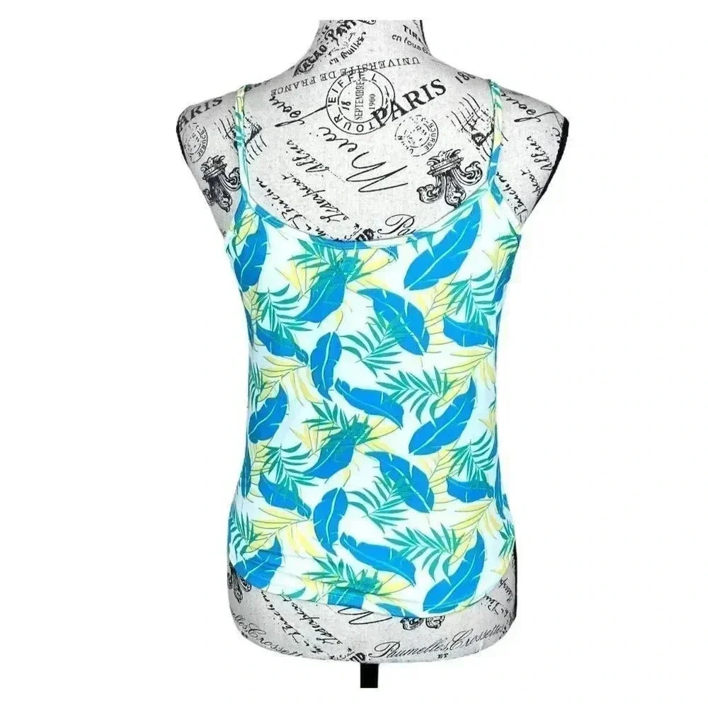 Poof New York Palm print front tie top- S